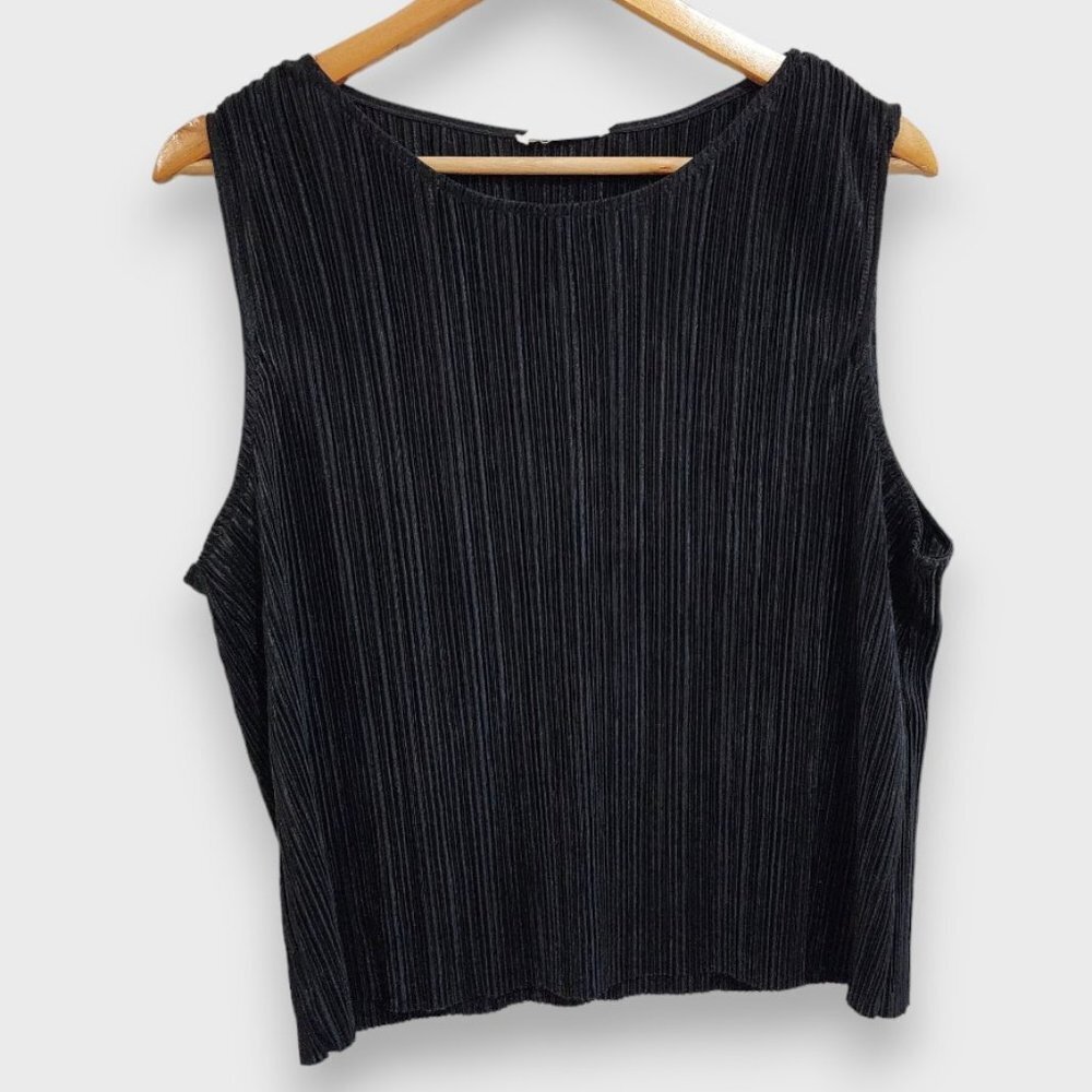 Everleigh Black Crinkle Pleated Crop Top Tank Women's Size X-Large - Picture 3 of 15